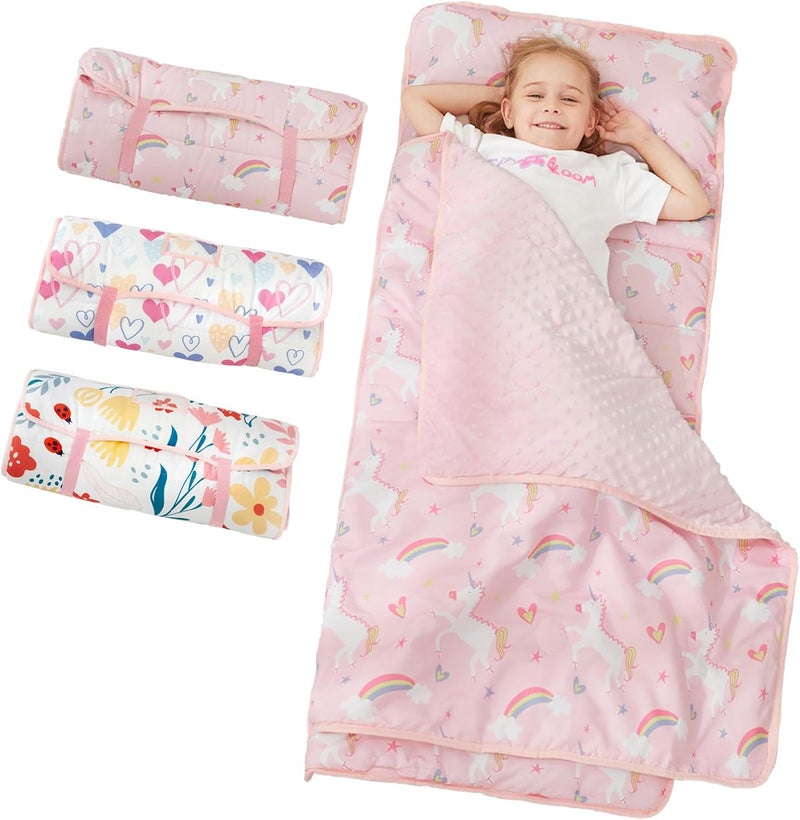 softan Toddler Nap Mat with Pillow and Blanket, Extra Large Rolled Napping Mats,Toddler Sleeping Bag for Daycare,Kids Sleeping Bags for Sleepover,Toddler Sleeping Bag Camping - Image 1